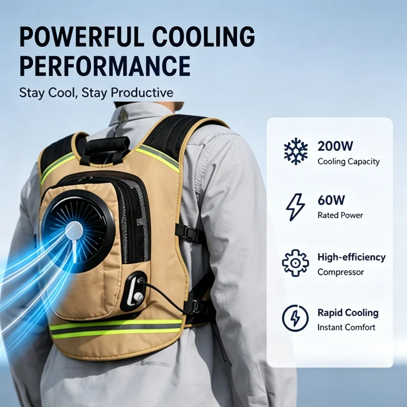 Portable Backpack Air Conditioner 200W Wearable Cooling Vest for Outdoor Work Camping Construction Worker RV Travel
