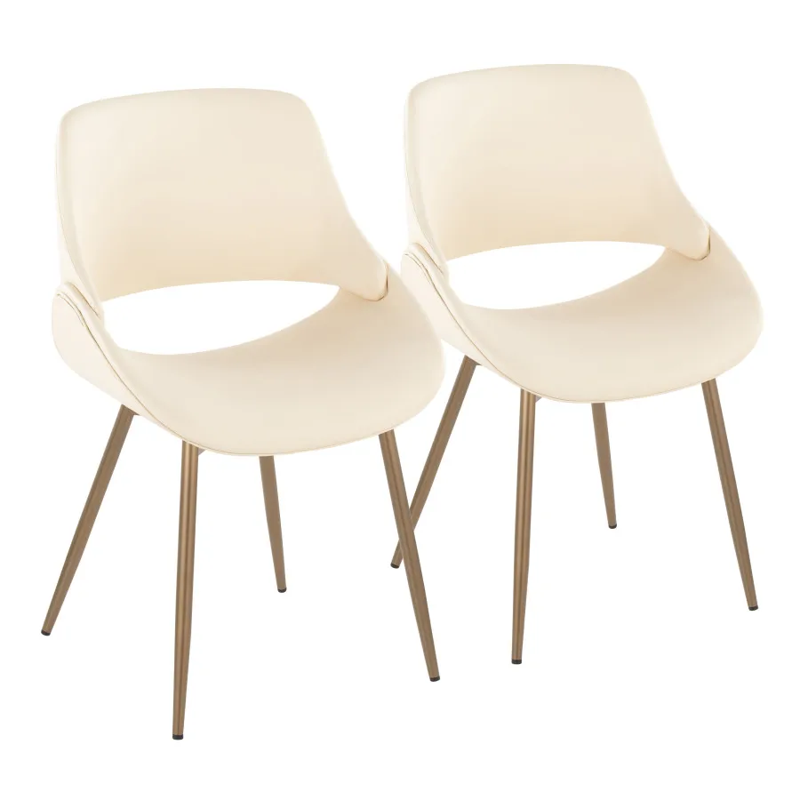 Contemporary Accent Chair in Antique Copper Metal and Cream Faux Leather - Set of 2 Upholstered Dining Living Room Kitchen Chai