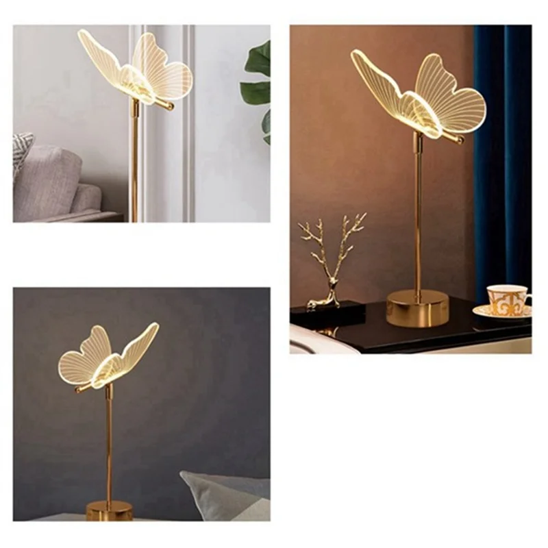 

LICE-Butterfly Table Lamp USB 1800 Mah Rechargeable Ambiance Night Lights 3 Color Light Changing LED Desk Lights