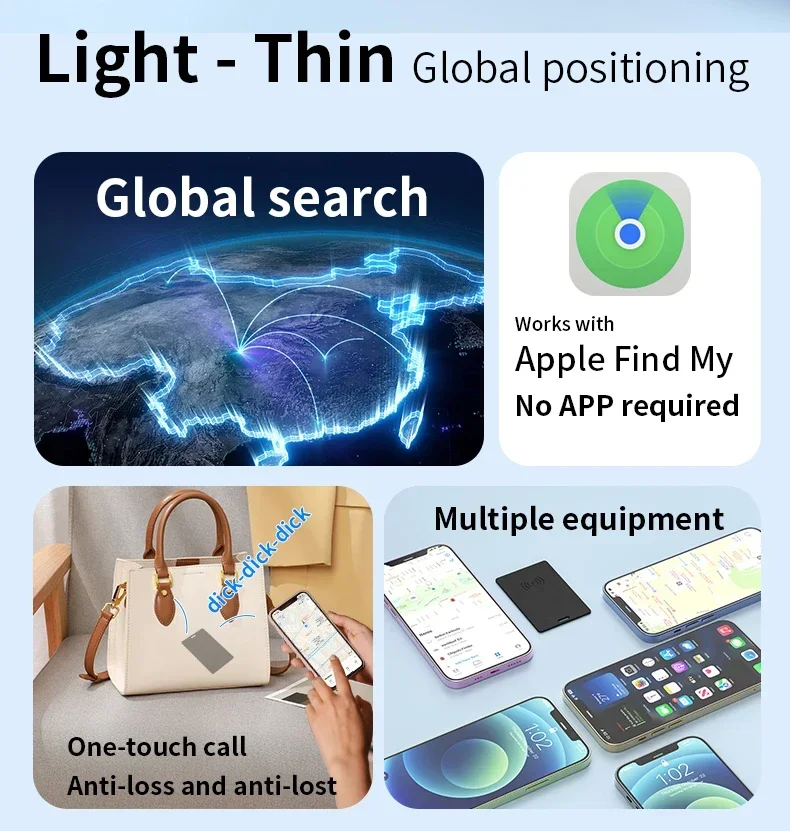 Thin GPS Locator Card Anti Loss GPS Tracking Smart Mini Tag Bluetooth Wireless Charge for Find My APP IOS Wallet Phone Tracker