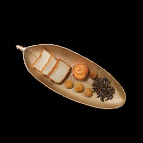 AT77 Nordic Decorative Tray Gold Leaves Shape Serving Tray Jewelry Pallet Fruit Snack Dish Table Storage Organizer (Small)