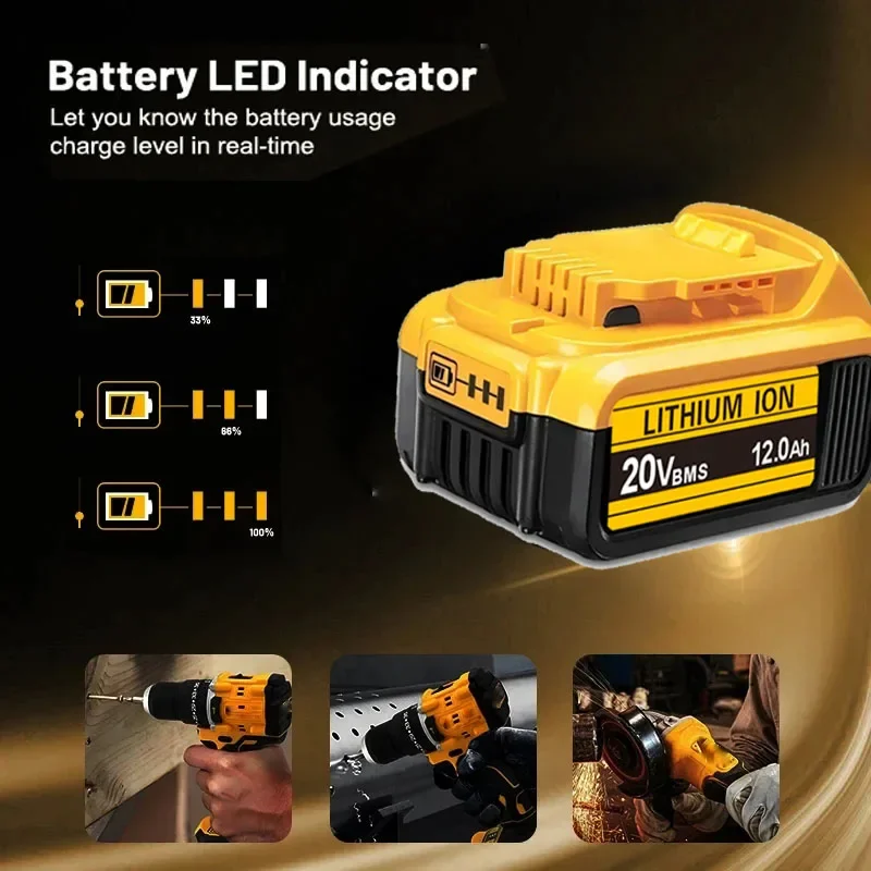 Pro DeWalt 18V 20V lithium-iontové baterie 20V 12Ah DCB203 Li-ion baterie Náhradní baterie DCB206 DCB205 DCB204 DCB200 Elektrické nářadí - náhled 3