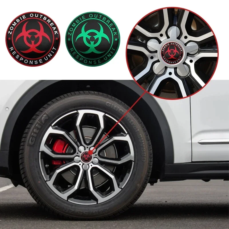 4Pcs 56mm Zombie Outbreak Emblem Car Wheel Center Hub Cap Stickers Rim Cover Badge For BMW Chevrolet Dodge Ford Honda Hyundai