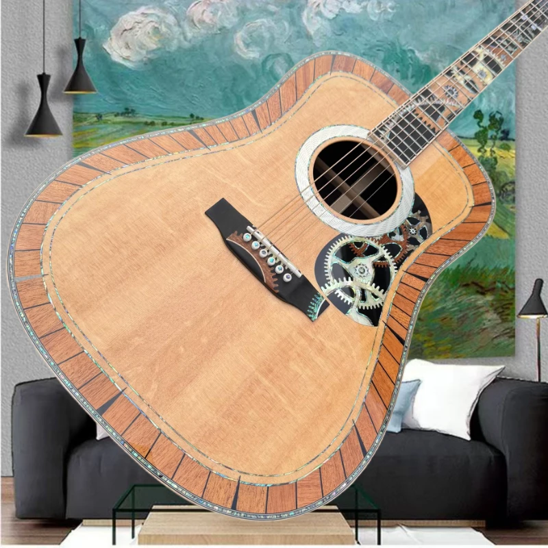 D Type 200 Steampunk Gear Inlay Acoustic Guitar Bearclaw Spruce Top with Abalone Binding for Folk & Fingerstyle Free Delivery