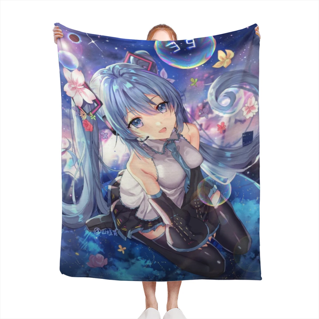 

Kawaii Anime Hatsune Miku Cute Custom Blanket Sofa Bedroom Bed Home Office Nap Blanket Car Travel Picnic Blankets Gift