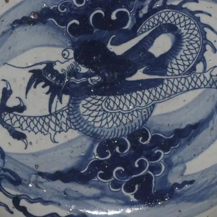 Chinese Qingguangxu Blue And White Porcelain Plate With Dragon Pattern 11.0Inch