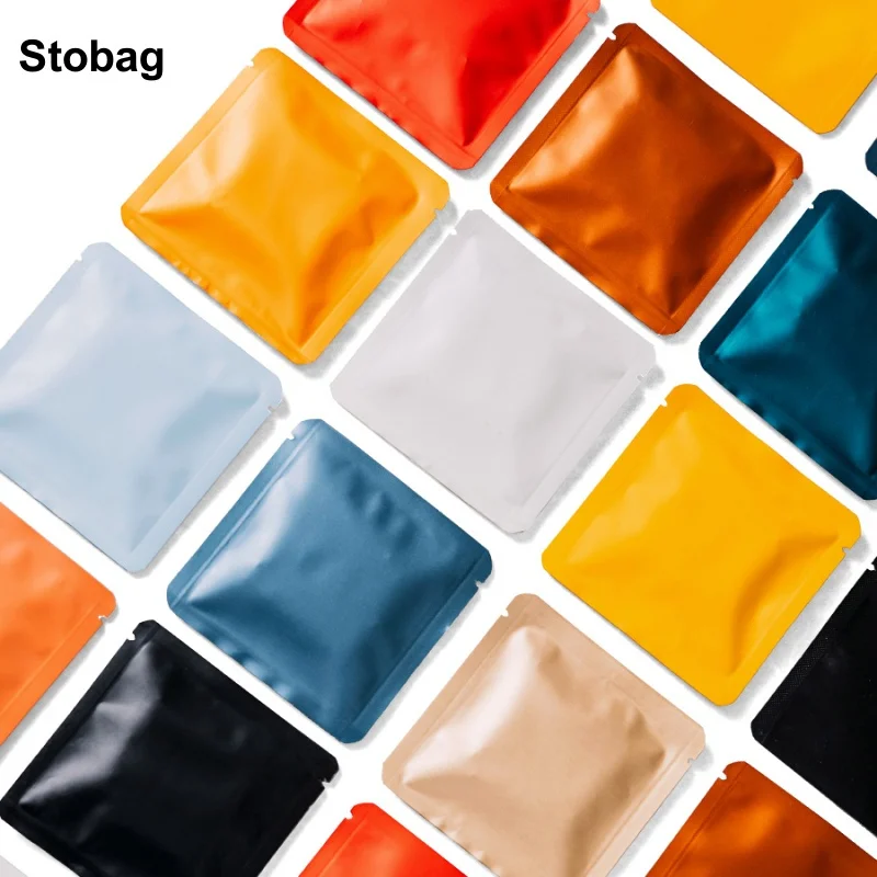 StoBag 100pcs Colorful Aluminum Foil Packaging Bag Small Plastic Sealing for Tea Coffee Powder Storage Pouch Portable Wholesale