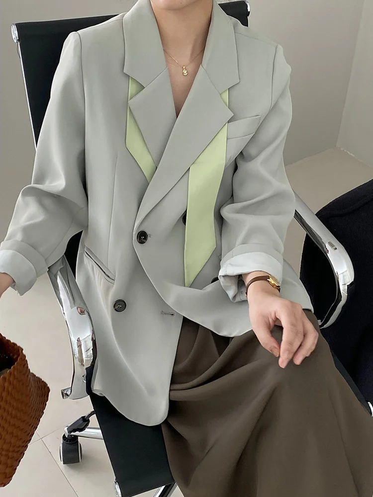 

Women Fashionable Double Breasted Pocket Blazer Coat Notched Simple Long Sleeve Suit Jacket 2023 Spring Autumn New Top H116