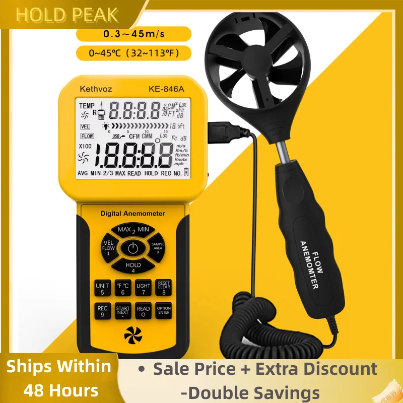 

Digital HVAC Anemometer with Extendable Sensor, Wind Speed Meter with Data Storage 600 Records, Max/Min/Avg, CMM/CFM