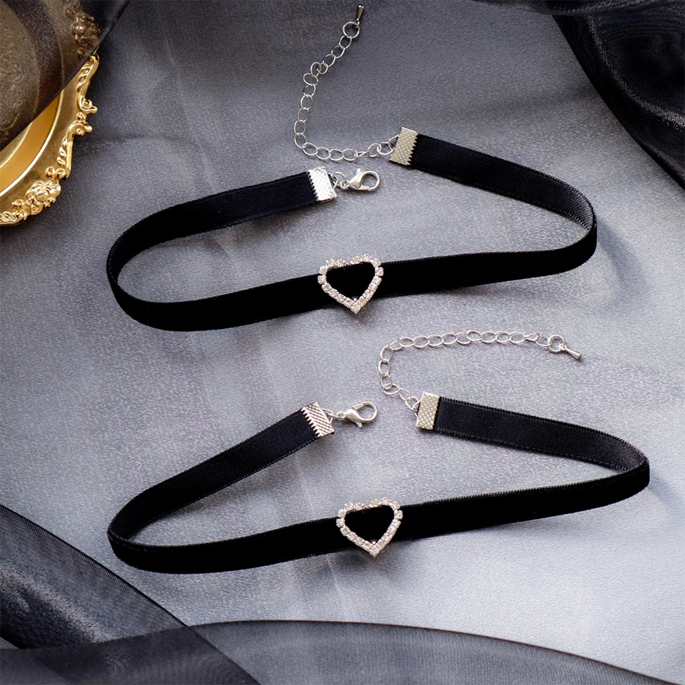 5 Pièces Chokers Velours Ras Du Cou Pour Femme - Ruban Noir Chaîne Clavicule Réglable Sexy Et Élégante