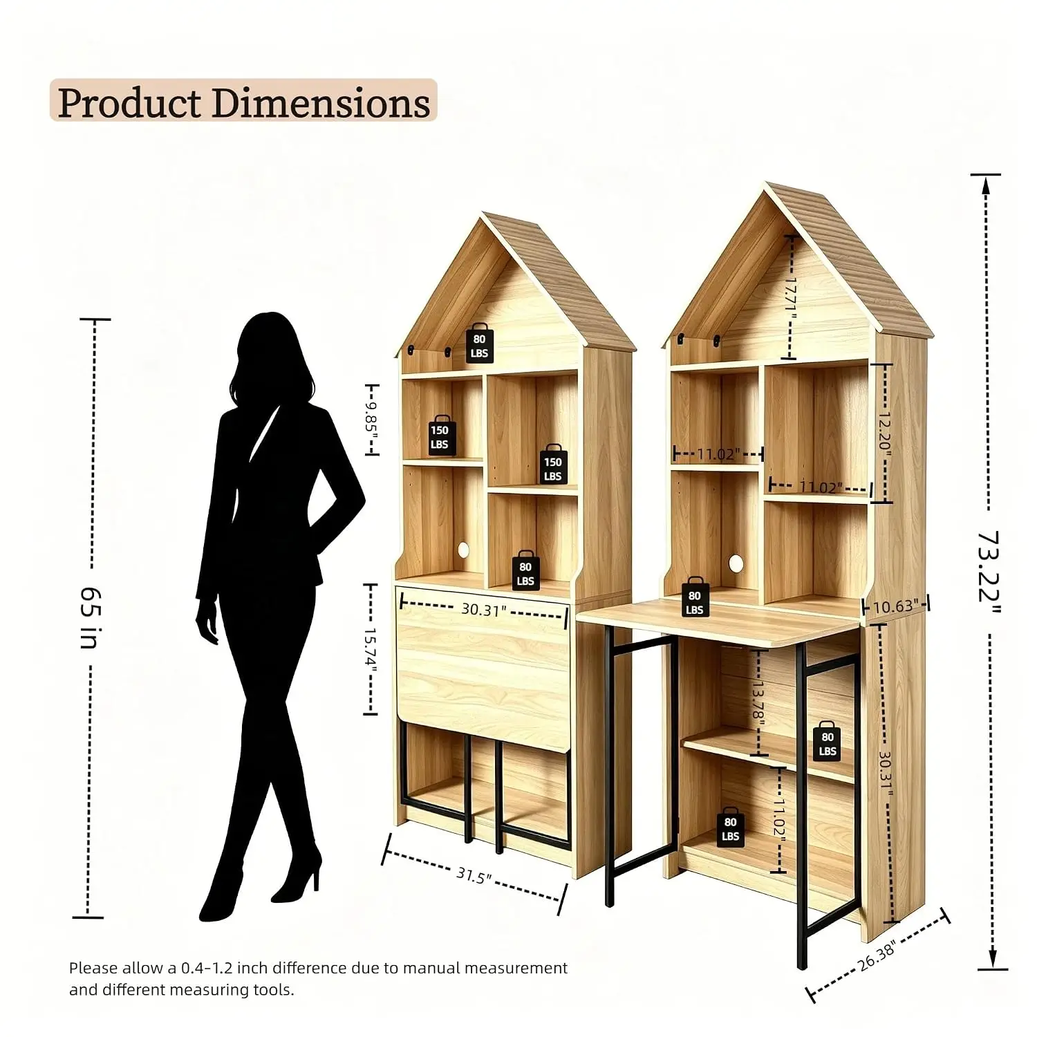 Hideaway Desk with Fold-Out Table & Storage Shelves for Small Spaces, Customized