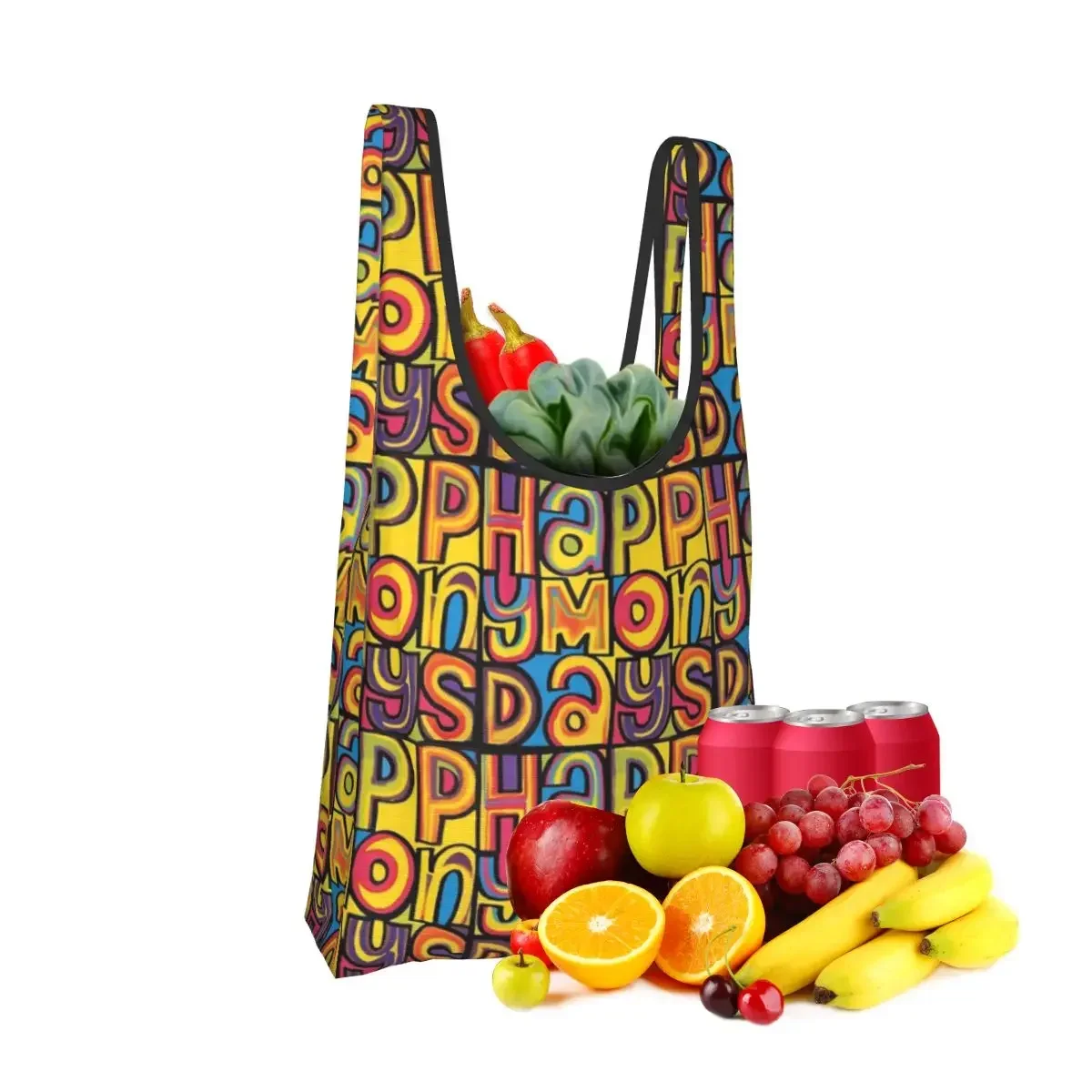 Happy Mondays Shopping Bag Portable Tote Bags Foldable Shoulder Shopper Bag Groceries Handbag