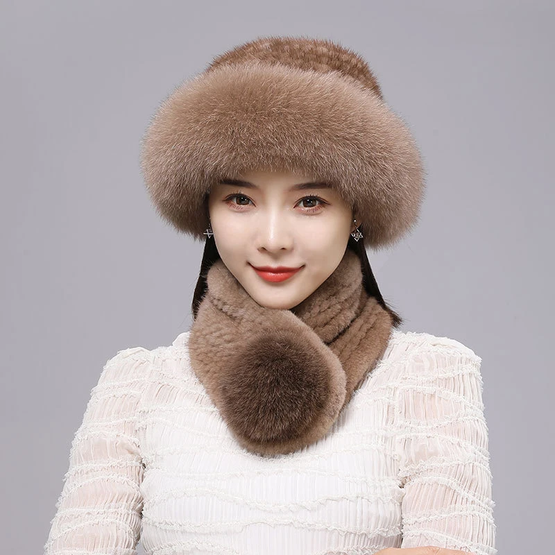 New Model Best Seller Pure Mink Fur Brimless Cap Scarf Winter Ski Cap Female Warm Windproof Hat Russian Hat Mink Beanie