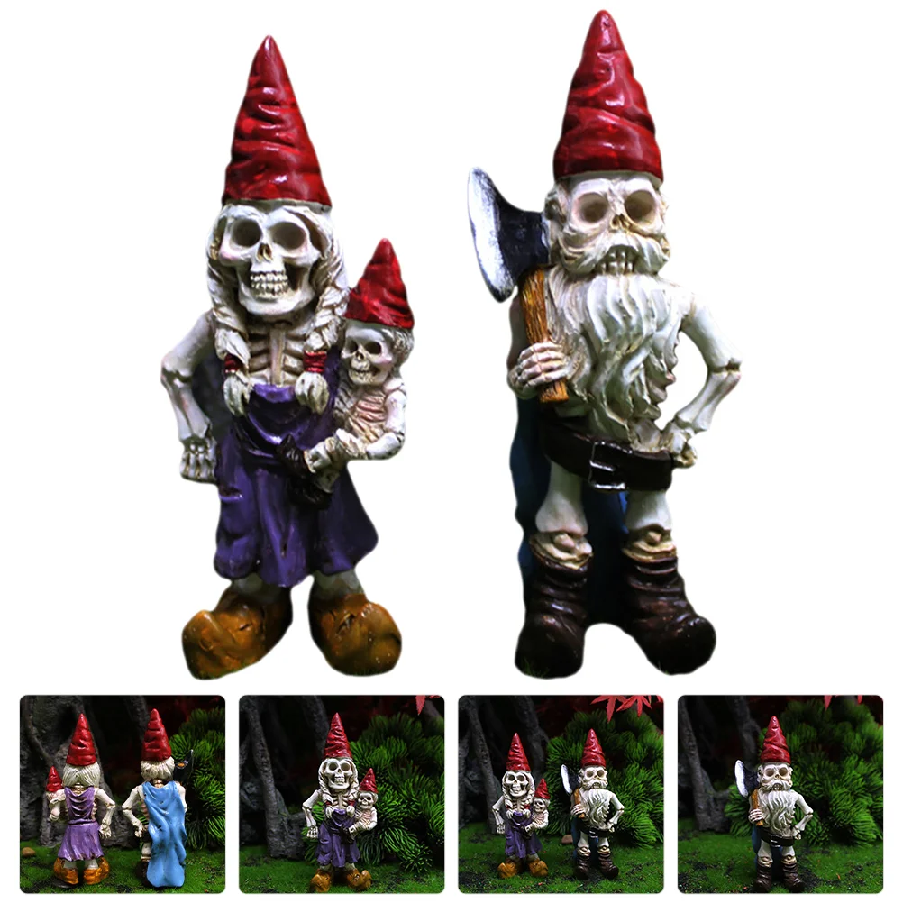 

2 Pcs Garden Gnome Halloween Accessories Figurine Crafts Family Group Resin Standing Figure