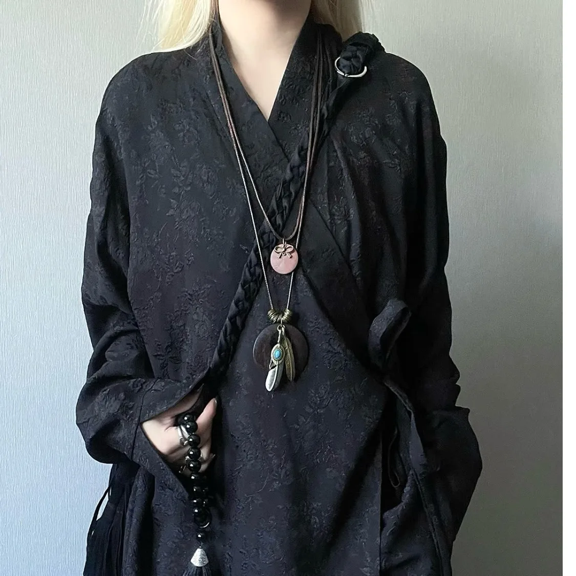 2026 New Chinese Style Asymmetrical Double Layer Splicing Skirt Pants Vintage Wide Leg Loose Casual Trousers For Men And Women