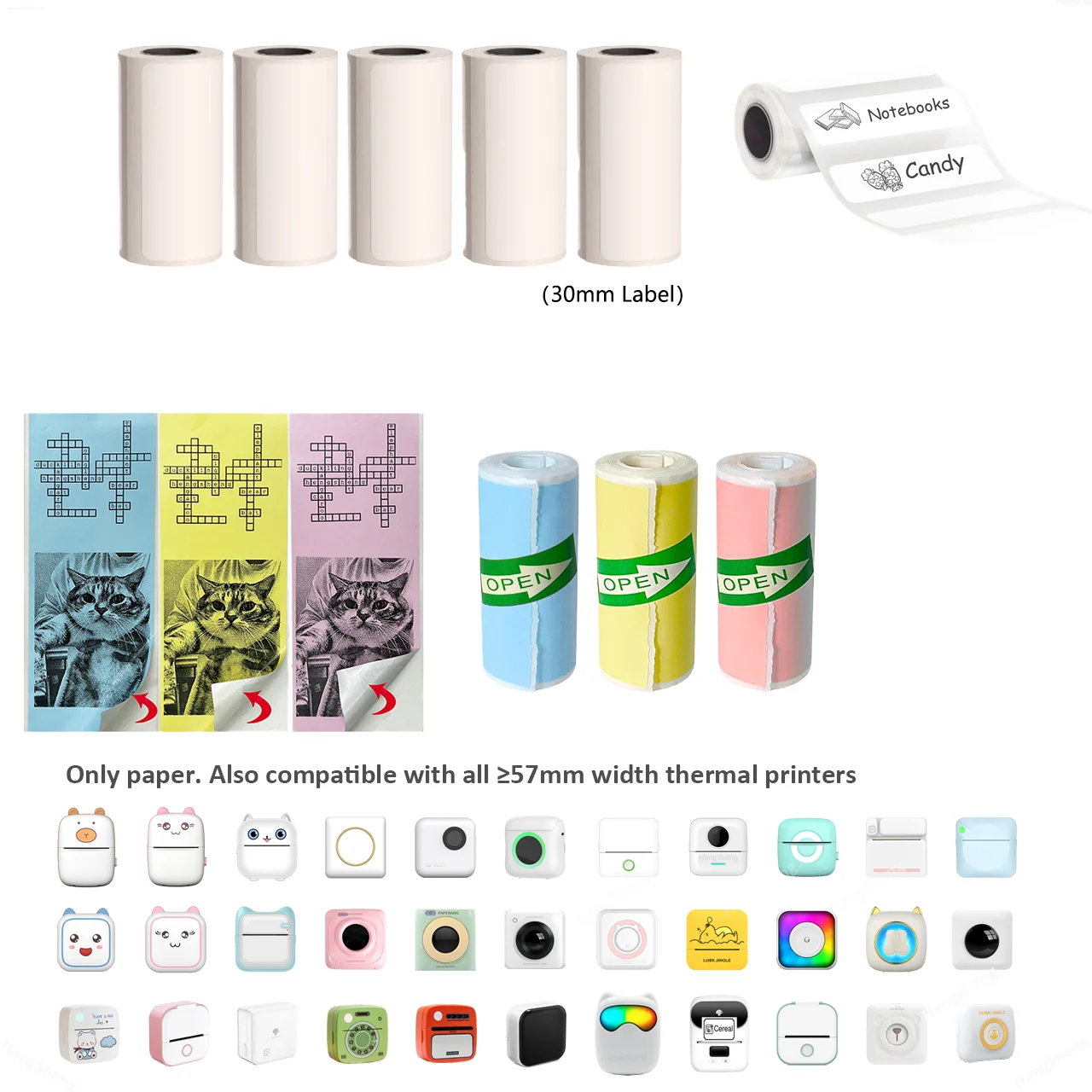 57mm Thermal Papers Self-adhesive Color And White Label Printers For Inkless Printing Photo Picture For Notes