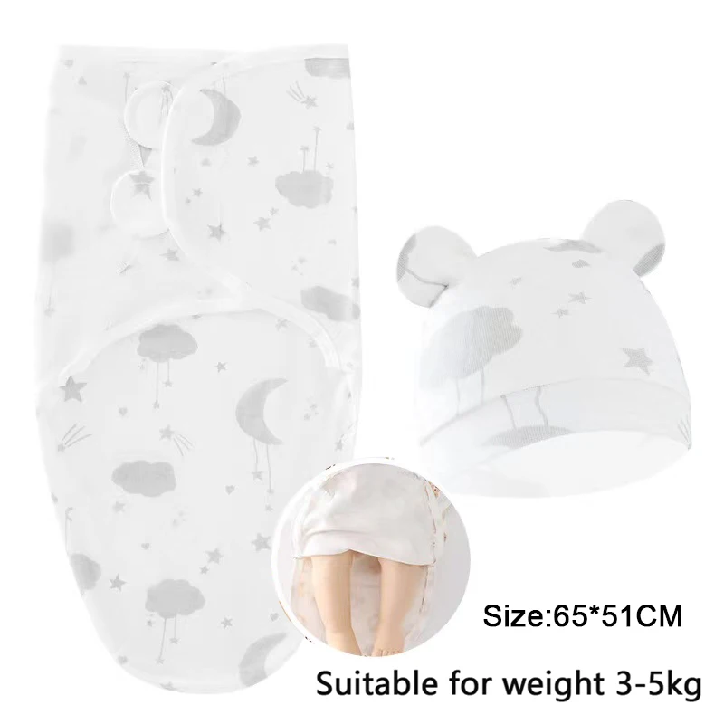 Zíper bebê cobertor chapéu conjunto dos desenhos animados impresso algodão recém-nascido swaddle ajustável infantil dormir swaddle envolve todas as estações