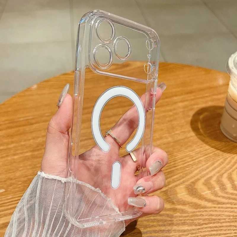 Ultradünne magnetische transparente Hülle für Magsafe für iPhone 17, Air 16, 15, 14, 13, 11, 12, Pro Max, kabelloses Ladegerät, stoßfeste Abdeckung