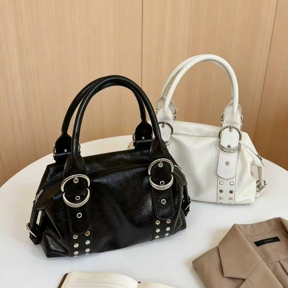 

Vintage Style PU Leather Women Shoulder Bag Large Capacity Y2K Fashion Rivet Handbag High Quality Tote Bag Women Casual