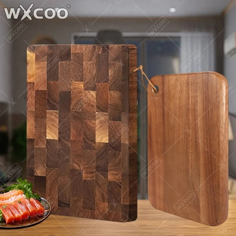 WXCOO Thickened Double-sided Kitchen Chopping Board for Vegetables Meat Fruit Boards Acacia Wood Checkerboard Cutting Board