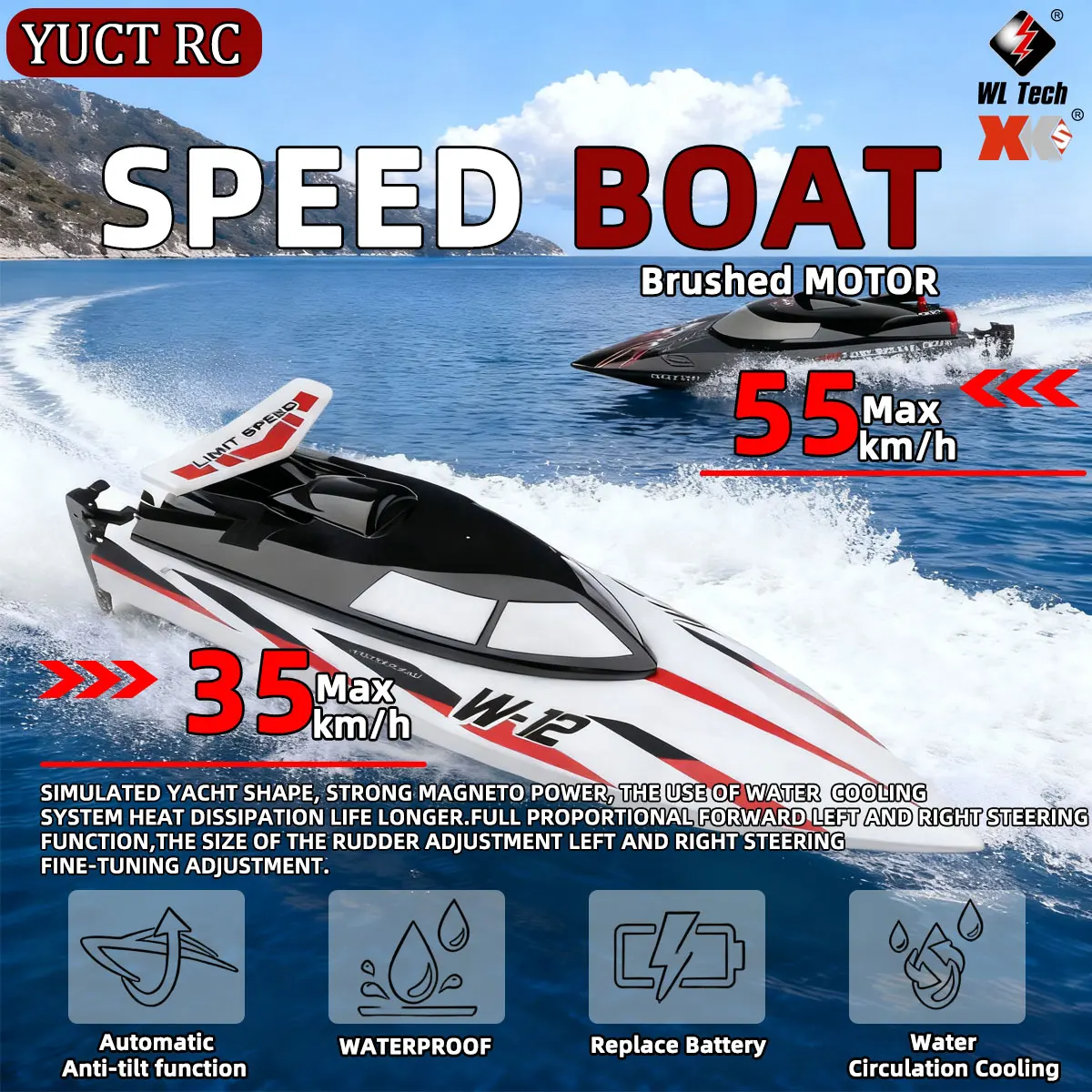 WLtoys  WL 912-A WL916 RC Boat 2.4Ghz  35KM/H 55KM/H Brushless High Speed Racing Ship Electric Remote Control Speedboat Toys