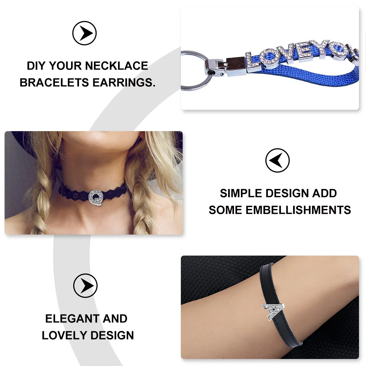 

52Pcs Alloy Alphabet Letter Pendants Rhinestone Charms DIY Jewelry Making Accessories for Bracelets Hair Accessories Wedding