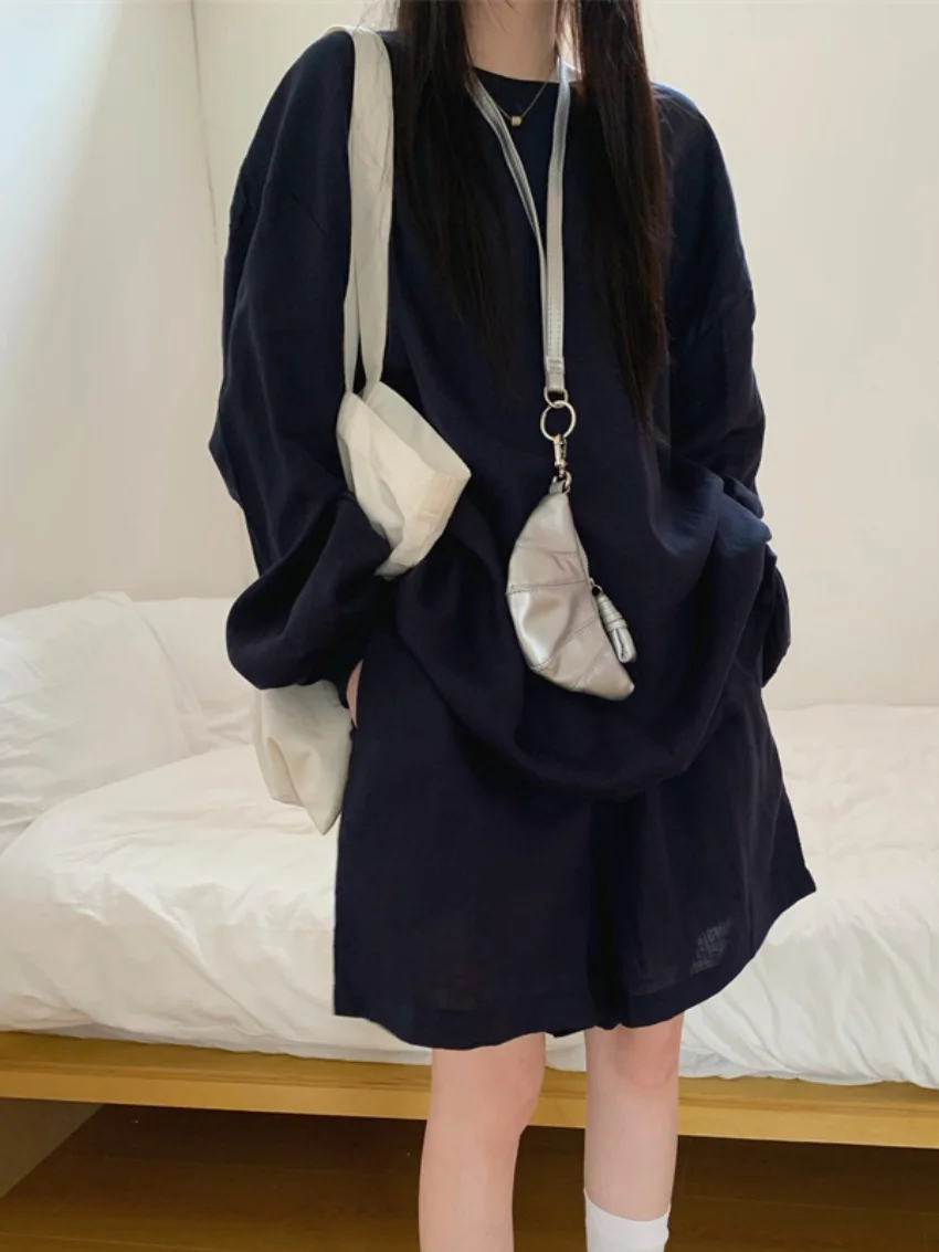 Alien Kitty Summer Camp 2 Piece Outfit Sets 2026 Loose Oversize Long Sleeve T-Shirt Women Wide Leg Shorts OL Casual Streetwear