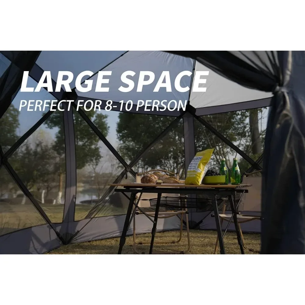 Pop Up Instant 12'x12' 6 Sided Gazebo Screen House for Camping 8-10 Person, for Backyard, Camping, Outdoor