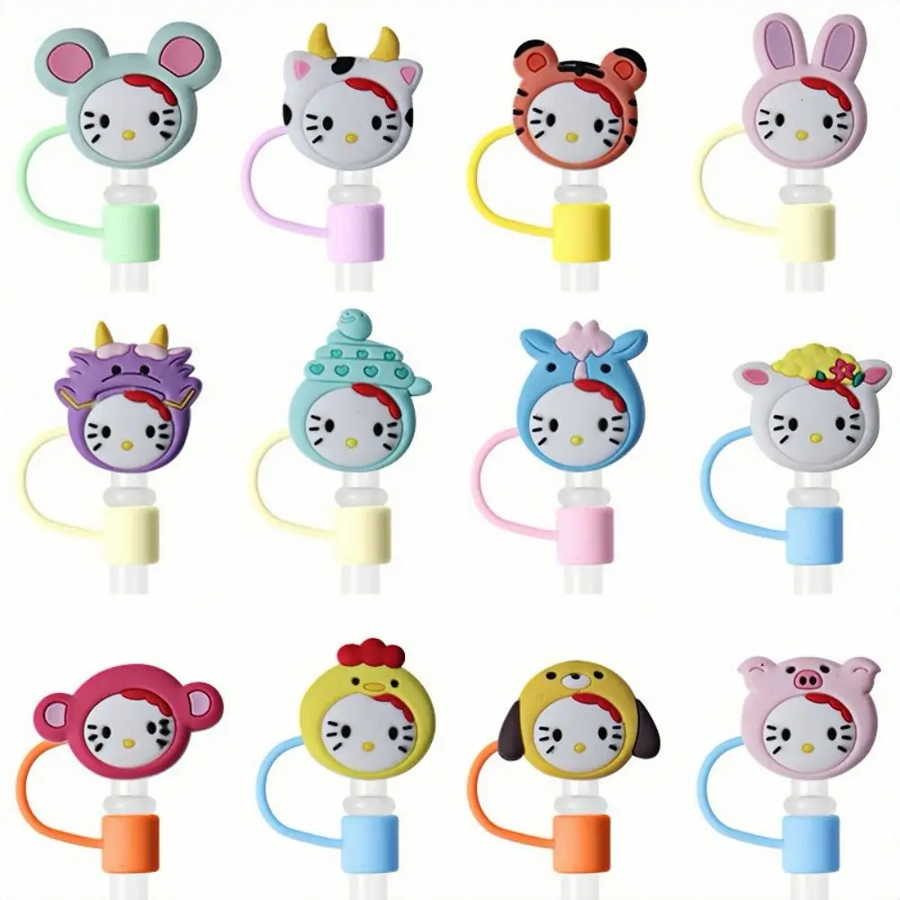 Hello Kitty Straw Cap,10MM Anti-splash Silica gel straw plug, Reusable Drinking cup Accessories Straw cover Zodiac Party Gift