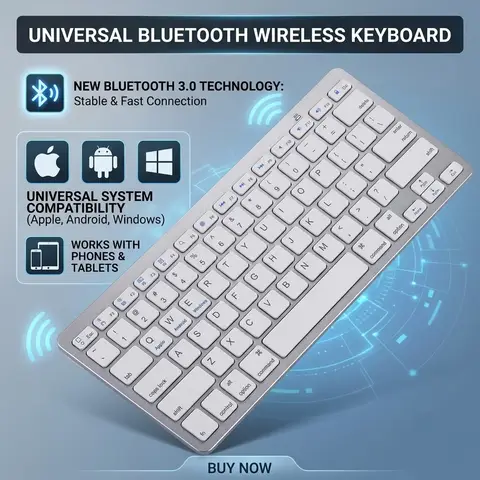 JITE 2.4G  Ultra-thin Bluetooth Keyboard 5.0&3.0&2.4G for iPad Pro Mini Air Tablet, iPhone, Samsung, Android Smartphone