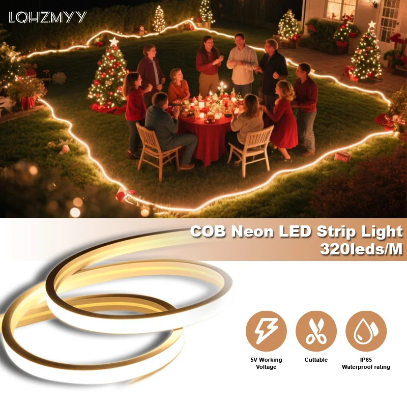 Low Voltage 5V, Usb-Powered Cob Neon Led Light Strip, with Three-Button Switch, Can Control Light Brightness, Waterproof Flexible Led Strip, Suitable for Cabinet, Wardrobe, Sofa, Bed Edge Lighting, Bedroom Ceiling, Hal - view 2