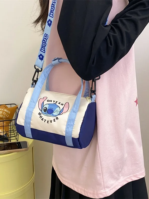 Disney Stitch Canvas Bucket Shoulder Bag Cartoon Lotso Strawberry Bear Lightweight Parent-child Shoulder Bag Trend Tote Bag