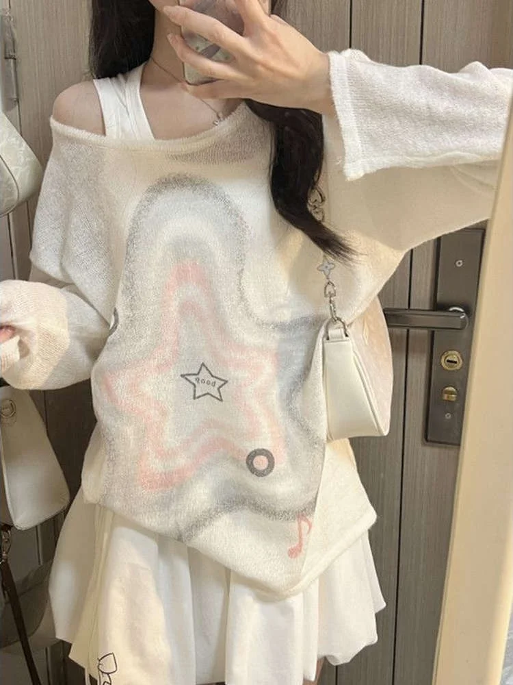 

Летний комплект 2026: Корейский стиль, облегающий топ с круглым вырезом и длинными рукавами, ажурный, белый, с короткой юбкой. Прочный повседневный комплект для женщин.