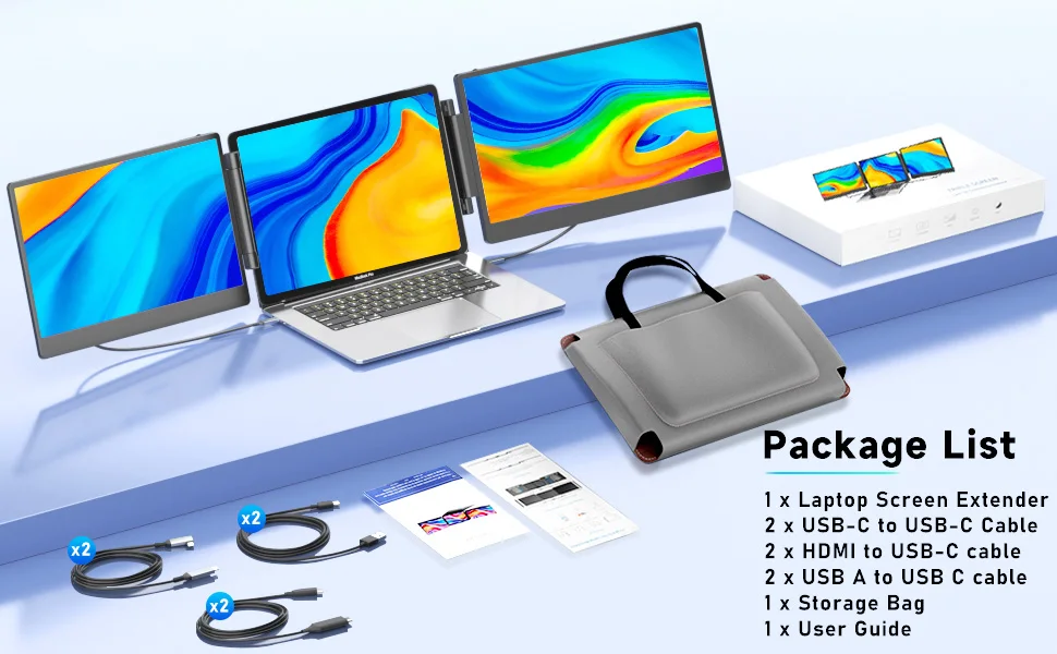 Monitores Portáteis S3 Monitor Triplo Portátil USB Monitor de Tela Tripla IPS de 14'' Polegadas para Computador