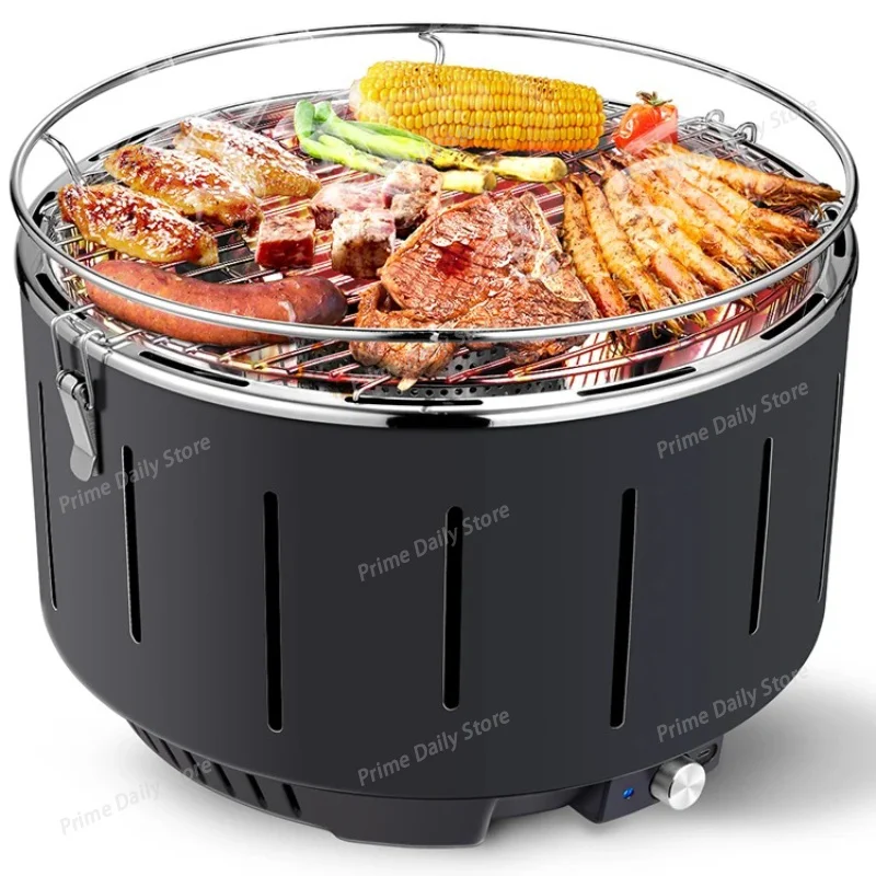 Portable Outdoor Charcoal Grill Multi‑Functional Camping Cooker for BBQ Skewer & Tea Boiling with Griddle