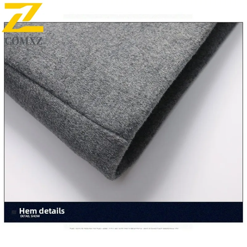 COMXZ 2025 Men Wool Coat Winter Padded Thick Long Tweed Jacket Fashion Casual Suit Collar Solid Trench Coat Trendy windbreaker