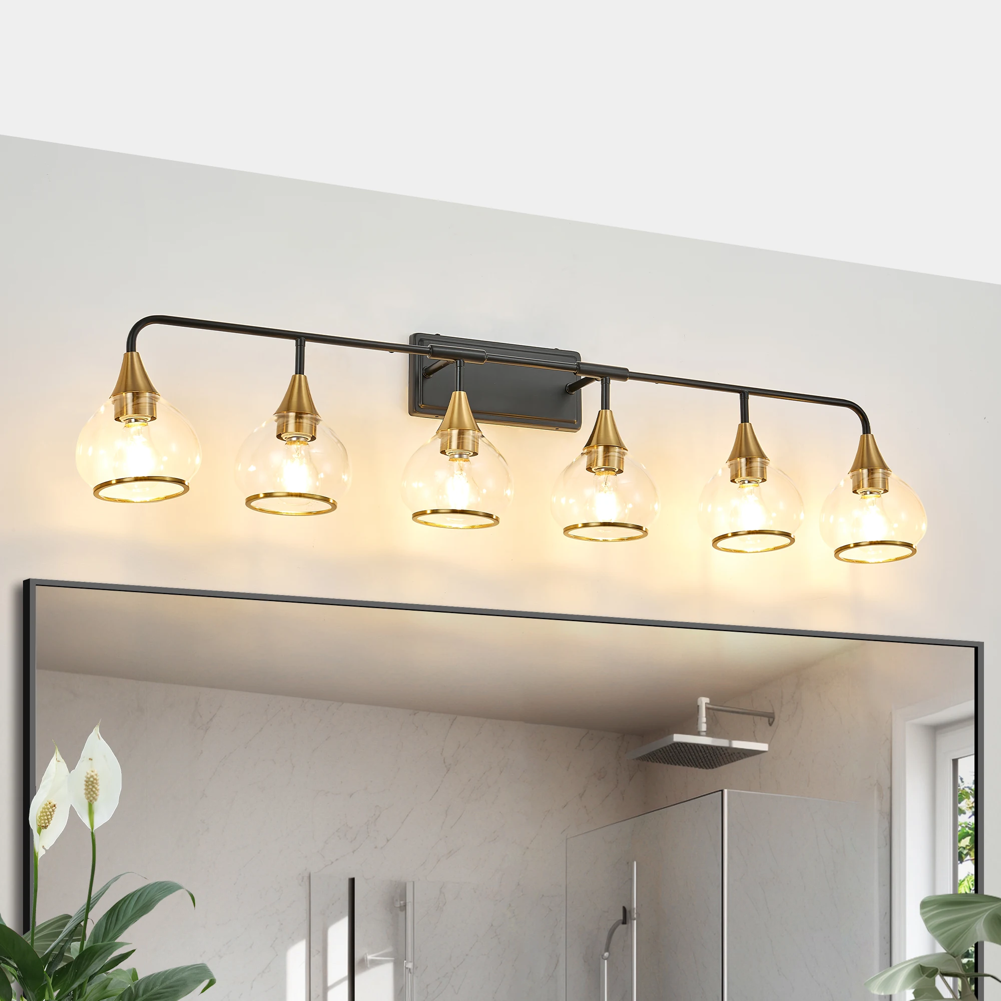 

Modern Vanity Wall Sconce - Black & Gold Bathroom Light Fixture with Clear Glass Shades, Industrial Wall Mounted Lamp form USA