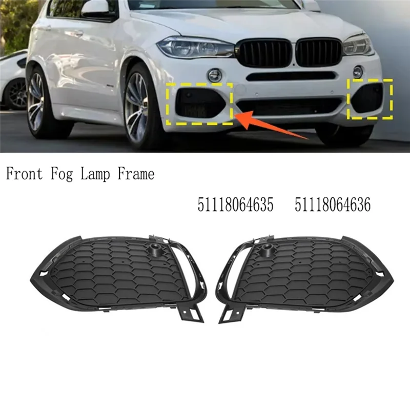 CYGJ-grille de pare-chocs avant couvercle de phare antibrouillard calandre cadre de phare antibrouillard pour BMW X5 F15 M Sport 2012-2015 51118064635 51118064636