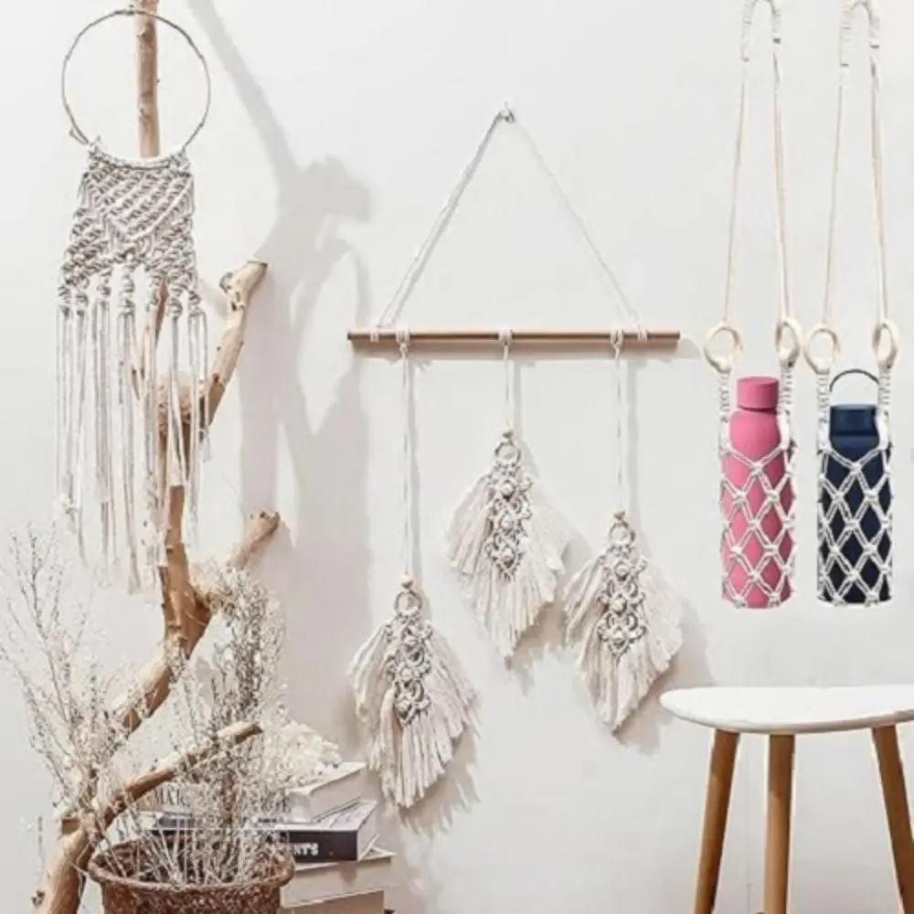 Bohemian Hanging Bottle Net Bag Hollow Out Hand-woven Knitting Water Bottle Holder Easy To Carry Handmade