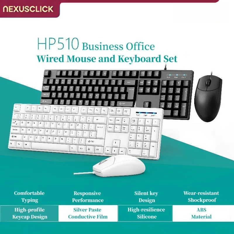 NexusClick Wired Keyboard Mouse Set,Durable Comfort Hand Feel Affordable All-in-One Desktop Combo for Computer Office Daily Use