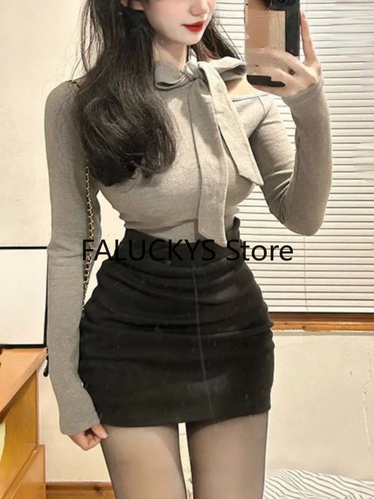 2024 Spring Sweet 2 Piece Set Office Lady Casual Outwear Mini Skirt Women Evening Party Slim Y2k Blouse Korean Fashion Chic