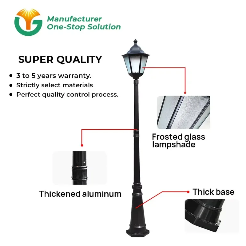 Factory Custom Classic European Outdoor Aluminum LED Garden Light Pole IP65 Waterproof for Villa Community Resort Project