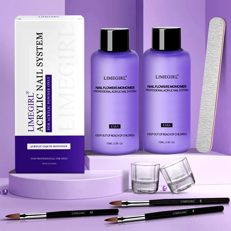 LIMEGIRL 75 ml Nagel-Acryl-Flüssigkeits-Mono-Pinsel-Set, Nagelkunst, Dekoration, Maniküre-Set, Nägel, 3D-Nagelspitzen, DIY-Bildhauerwerkzeug
