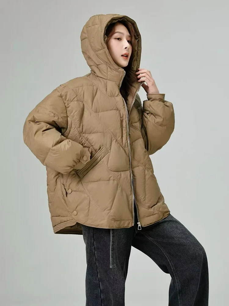 Winter Oversized Hooded Loose Down Jacket Female Warm Zipper Parker Jacket Women White Duck Down Waterproof Quilted Outwears