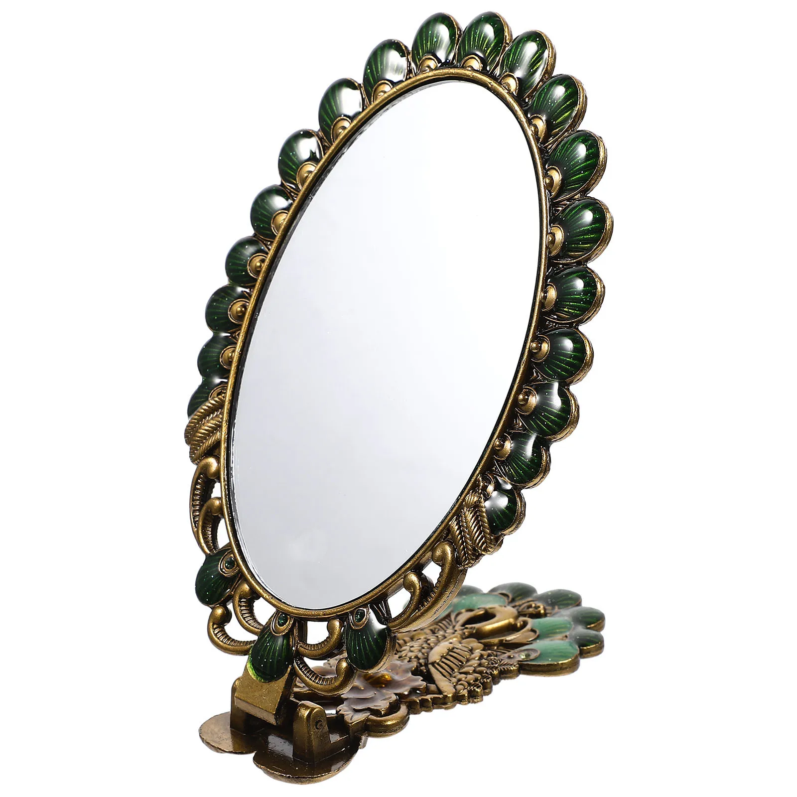 Specchio portatile chic Manico in metallo portatile pieghevole vintage Pratico per dormitorio domestico Ufficio Viaggi Uso Specchio tenuto in mano