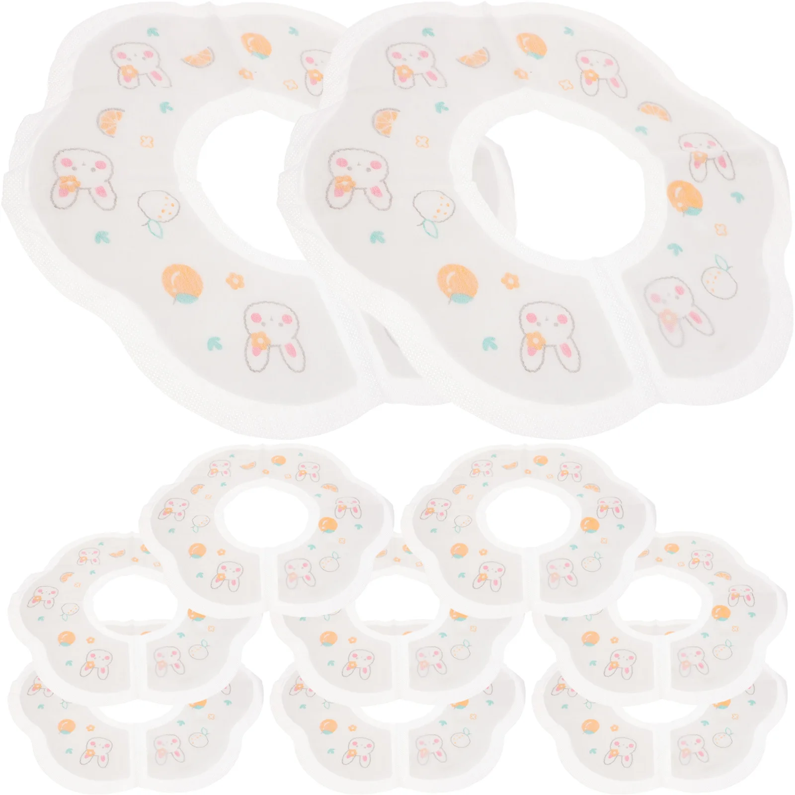 

10Pcs Toddler Bibs Disposable Orange Rabbit Design Soft Petal Shape for Infants 0-3 Years Easy Feeding Drooling Bibs