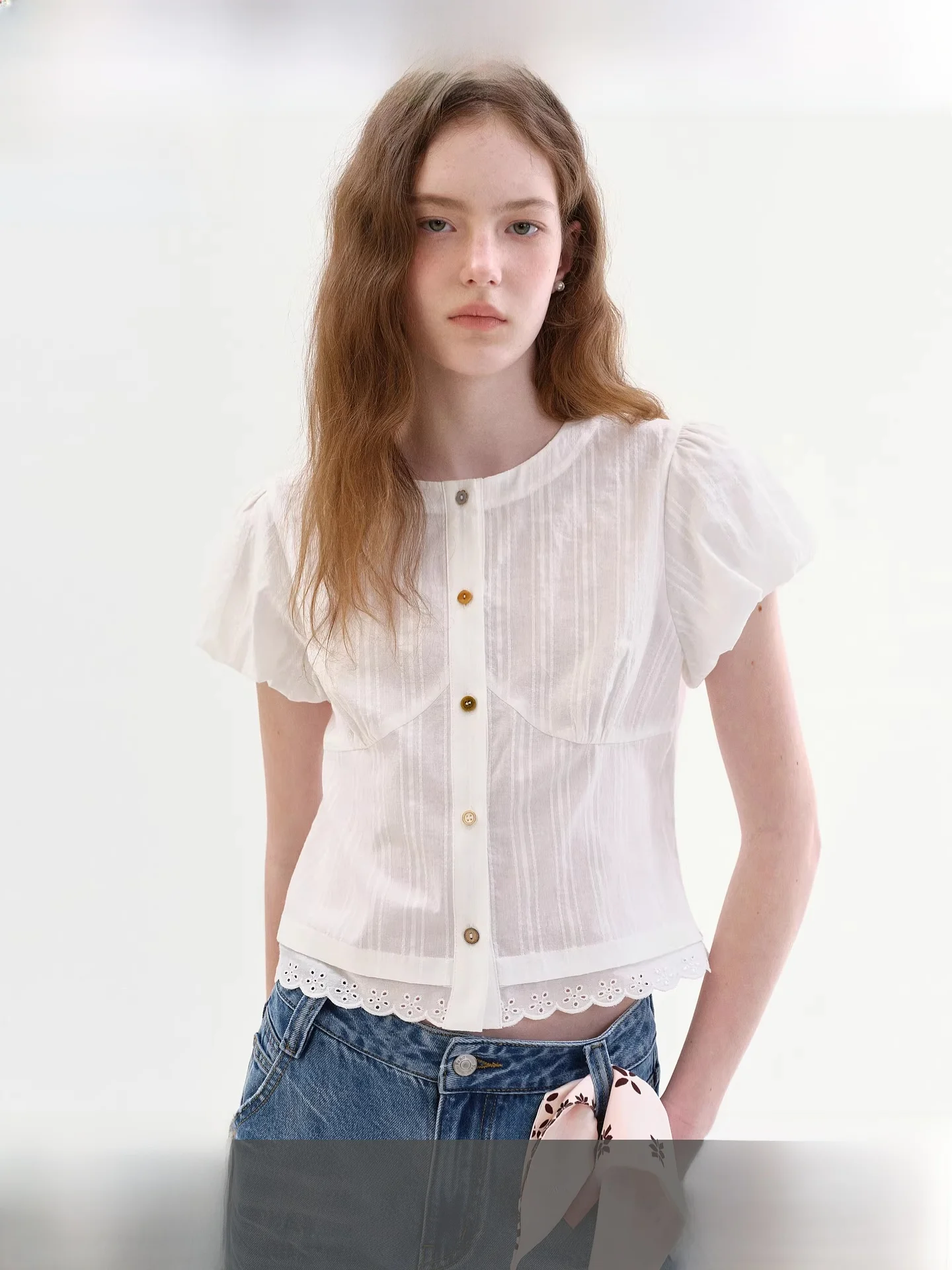 

Женская летняя новая полосатая рубашка Fano из 100% хлопка с вышивкой, коротким рукавом-фонариком и круглым вырезом, дышащая, комфортная посадка