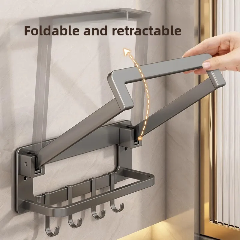 Foldable Wall-Mounted Basin Holder, Punch-Free Bathroom Basin Storage Rack with Hooks