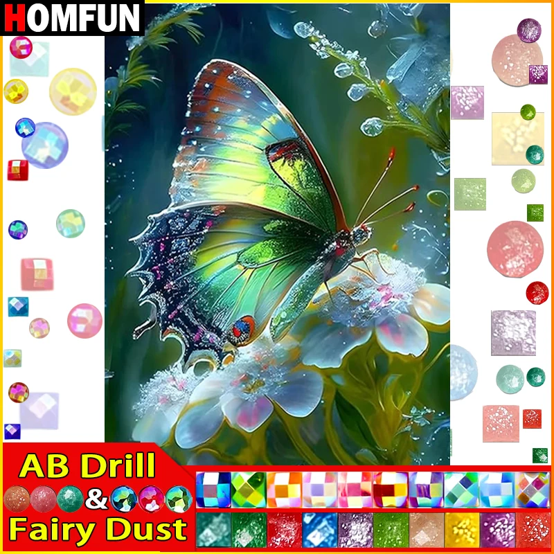 

HOMFUN Фея Пыль AB Алмазная картина "Животное Бабочка" Полный квадратный круглый Diy 5d Алмазная вышивка Картина Горный хрусталь Искусство
