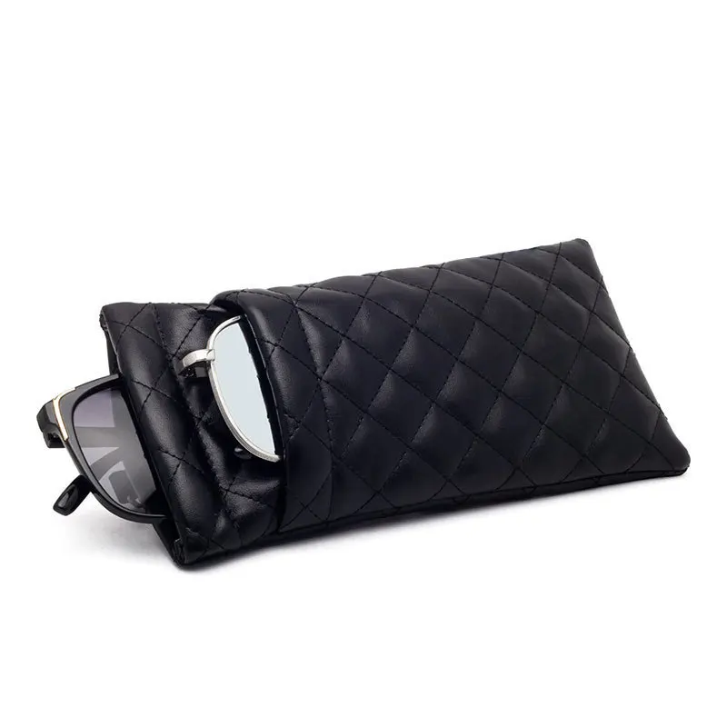 Lightweight double-layer sunglasses for men and women, diamond-patterned waterproof PU leather glasses storage case